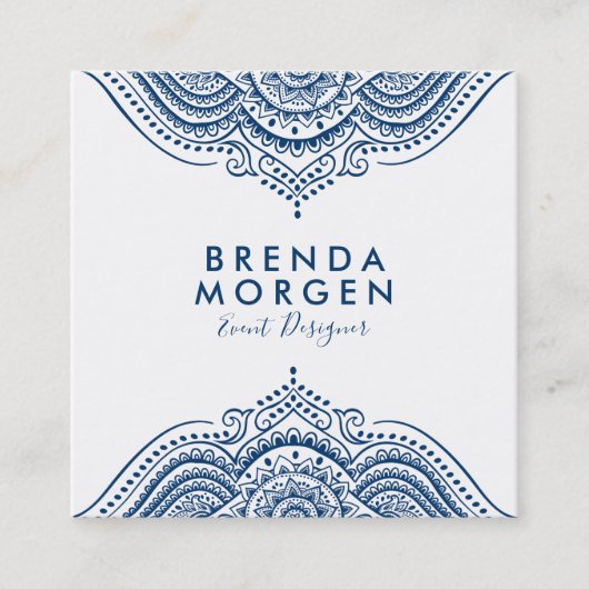 ブルーエレガントペイズリー曼荼羅 スクエア名刺 (正面)