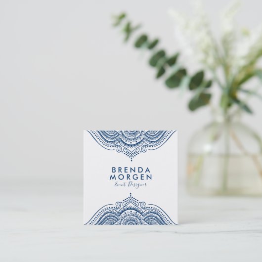 ブルーエレガントペイズリー曼荼羅 スクエア名刺 (スタンド正面)