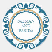 ブルーエレガントペルシア結婚モザイク封筒用シール ラウンドシール (正面)