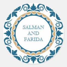 ブルーエレガントペルシア結婚モザイク封筒用シール ラウンドシール
