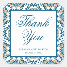 ブルーエレガントペルシア結婚モザイク スクエアシール