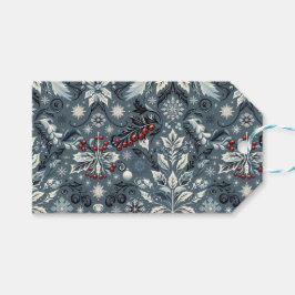 ブルーエレガントホリデーつる植物とスノーフレーク ギフトタグ