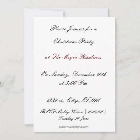 ブルーエレガントホリデーパーティー招待状 招待状 (裏面)