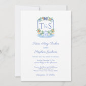 ブルーエレガントホワイトシトラスクレストホリデー結婚ズ 招待状 (正面)