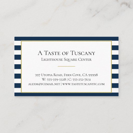 ブルーエレガントホワイトストライプウォーターカラーレモン料理人 名刺 (裏面)