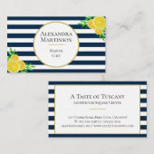 ブルーエレガントホワイトストライプウォーターカラーレモン料理人 名刺 (正面/裏面)