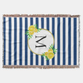ブルーエレガントホワイトストライプレモンズイタリアンモノグラム スローブランケット (正面)