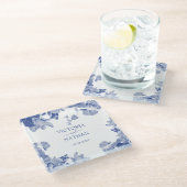 ブルーエレガントホワイトチノワセリーシックフローラズ結婚 ガラスコースター (アングル)