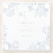 ブルーエレガントホワイトチノワセリーシックフローラズ結婚 ガラスコースター (裏面)