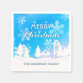ブルーエレガントホワイトハウススノーフレークメリークリスマス スタンダードカクテルナプキン (正面)