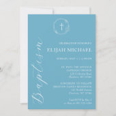 ブルーエレガントホワイトバプテスムクロスリース招待状 招待状 (正面)