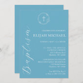 ブルーエレガントホワイトバプテスムクロスリース招待状 招待状 (正面/裏面)