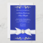 ブルーエレガントホワイトパール王室のジュエルボウ誕生日 招待状 (正面)