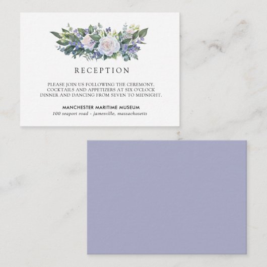 ブルーエレガントホワイトフローラウェディングレセプション エンクロージャーカード (正面/裏面)