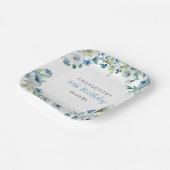 ブルーエレガントホワイトフローラカスタムバースデーパーティー ペーパープレート (傾斜あり)