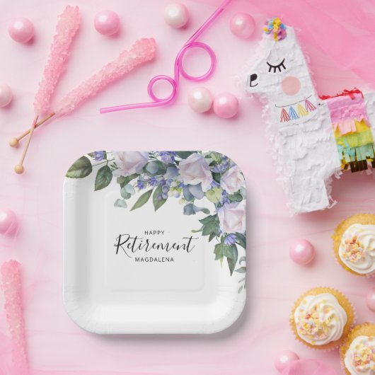 ブルーエレガントホワイトフローラカスタム退職パーティー ペーパープレート (パーティー)