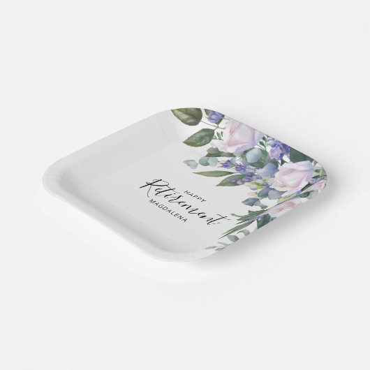 ブルーエレガントホワイトフローラカスタム退職パーティー ペーパープレート (傾斜あり)