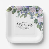 ブルーエレガントホワイトフローラカスタム退職パーティー ペーパープレート (正面)