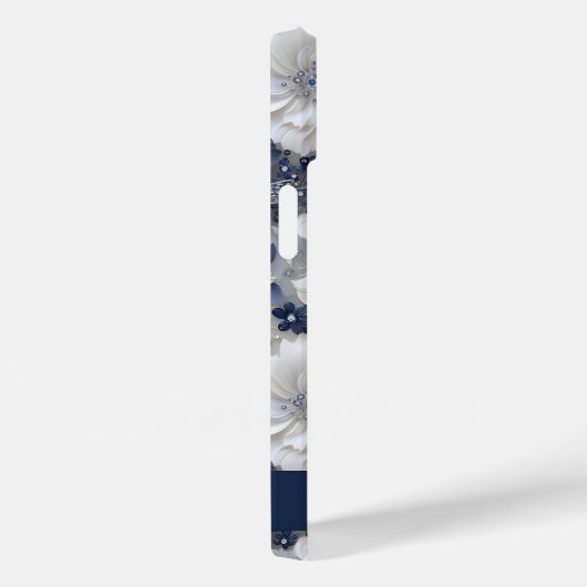 ブルーエレガントホワイトフローラシック名前をカスタムする Case-Mate iPhoneケース (裏面 / 右)