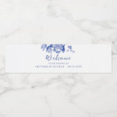 ブルーエレガントホワイトフローラロータスウェルカム結婚ズ ペットボトルラベル (シングルラベル)