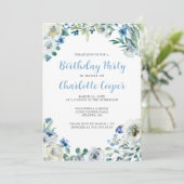 ブルーエレガントホワイトフローラ誕生会 招待状 (スタンド正面)