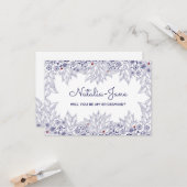 ブルーエレガントホワイトブライドメイド招待状 カード (正面/裏面インサイチュ)