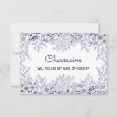 ブルーエレガントホワイトメイド・オブ・オーナー(花嫁付き添い人)招待状 カード (正面)