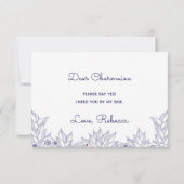 ブルーエレガントホワイトメイド・オブ・オーナー(花嫁付き添い人)招待状 カード (裏面)