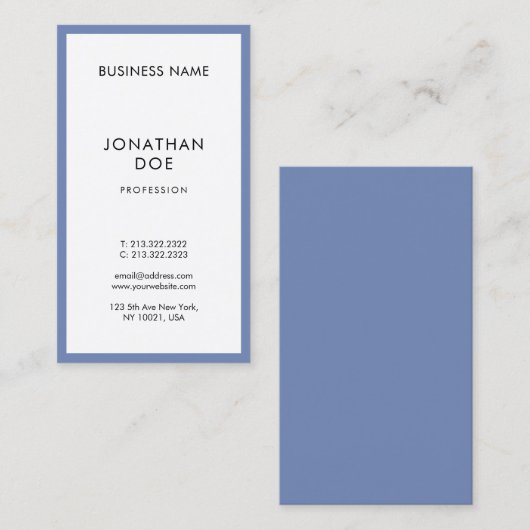 ブルーエレガントホワイトモダンお洒落プロフェッショナルプレーン 名刺 (正面/裏面)