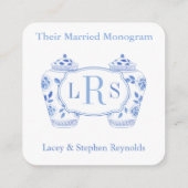 ブルーエレガントホワイトモノグラ結婚したムブライダルシャワー エンクロージャーカード (裏面)