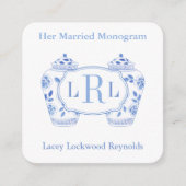 ブルーエレガントホワイトモノグラ結婚したムブライダルシャワー エンクロージャーカード (正面)