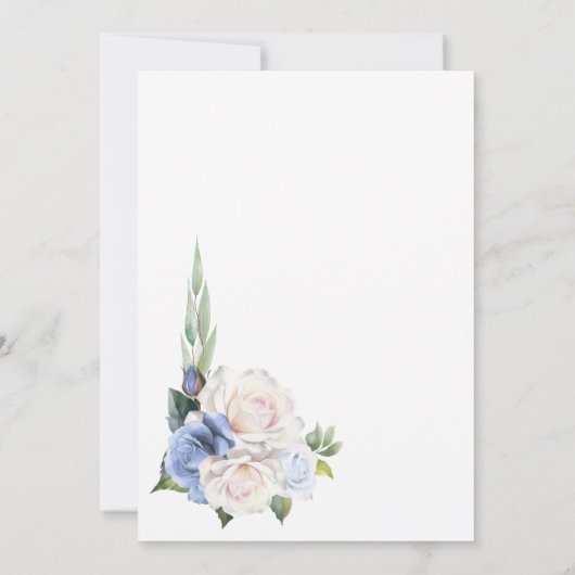 ブルーエレガントホワイトローズフローラ結婚アーチズ 招待状 (裏面)