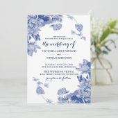 ブルーエレガントホワイトロータスチノワセリーシック結婚ズ 招待状 (スタンド正面)
