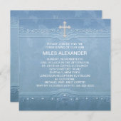 ブルーエレガントホワイト男の赤ちゃん《キリスト教》洗礼式や命名式 招待状 (正面/裏面)