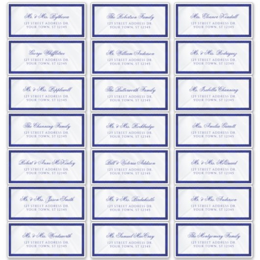 ブルーエレガントホワイト結婚ズゲスト住所 シール (正面)