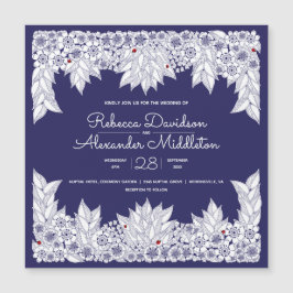 ブルーエレガントホワイト結婚式招待状磁気カード