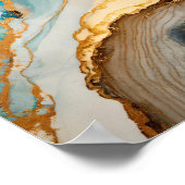 ブルーエレガントホワイト金ゴールドシック瑪瑙マーブル ポスター (角)