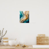 ブルーエレガントホワイト金ゴールドシック瑪瑙マーブル ポスター (キッチン)