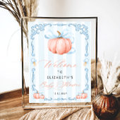 ブルーエレガントボウかわいいカボチャ赤ちゃんシャワー ポスター