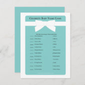 ブルーエレガントボウ有名人ベビー名シャワーゲーム インビテーションポストカード (正面/裏面)