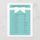 ブルーエレガントボウ有名人ベビー名シャワーゲーム インビテーションポストカード (正面)