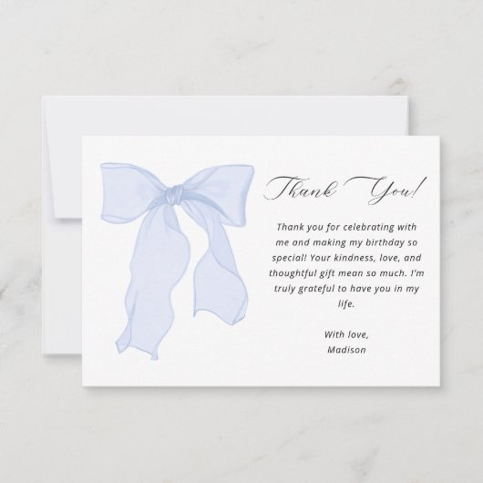 ブルーエレガントボウ誕生日 サンキューカード (正面)