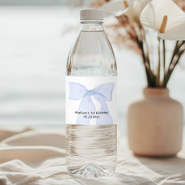 ブルーエレガントボウ誕生日 ペットボトルラベル