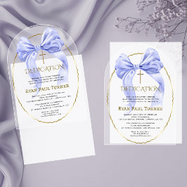 ブルーエレガントボウ金ゴールド少年の献身透明 アクリル招待状