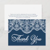 ブルーエレガントボタニカルブロケードレースウェディング サンキューカード (正面/裏面)