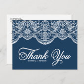 ブルーエレガントボタニカルブロケードレースサンキュー ポストカード