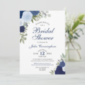 ブルーエレガントボホウォーターカラーフローラブライダルシャワー 招待状 (スタンド正面)