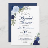 ブルーエレガントボホウォーターカラーフローラブライダルシャワー 招待状 (正面/裏面)