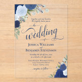 ブルーエレガントボホシックバラファンシーズ結婚 アクリル招待状 (正面)