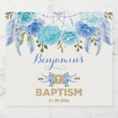 ブルーエレガントボホフローラドリームキャッチャー洗礼 スパークリングワインラベル (シングルラベル)